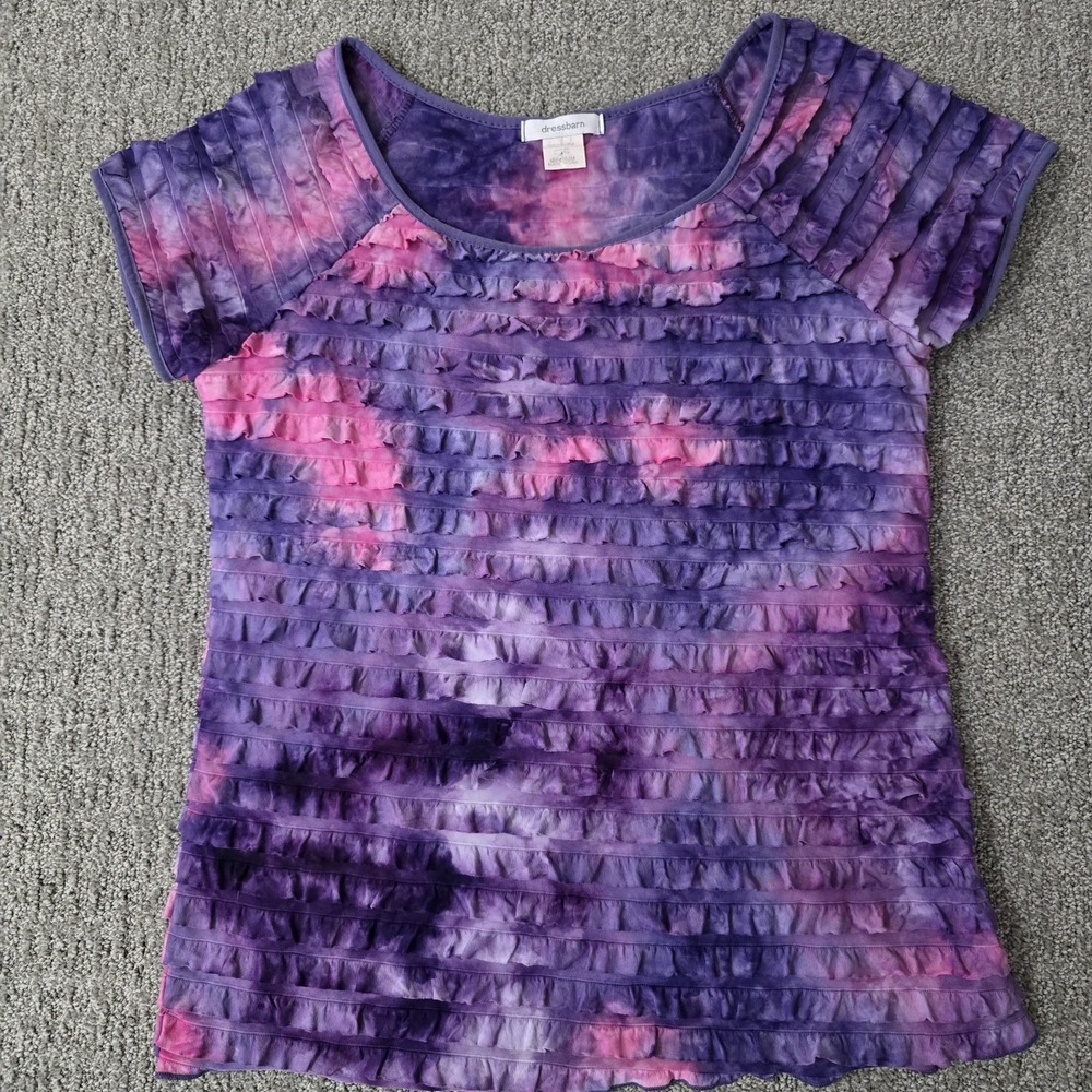 Dressbarn Purple Pink‎ Tie Dye Ruffle Top Medium Fairycore Boho Y2K